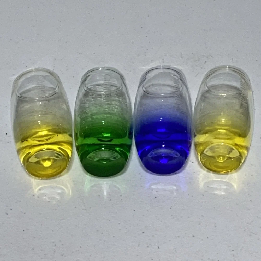 Set Of 4 Carnival Cruise Line Shot Glasses Heavy Weighted Yellow Blue Green 3.5